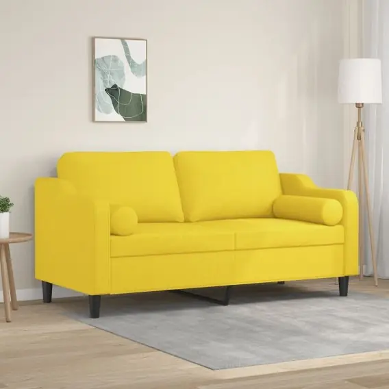 2-osobowa sofa z poduszkami, jasnożółta, 140 cm, tkanina Lumarko! - Hurtownia wielobranżowa Lumarko Oferta limitowana